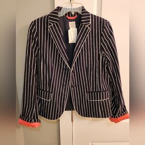 Gap Striped Navy Academy Blazer with Coral Trim